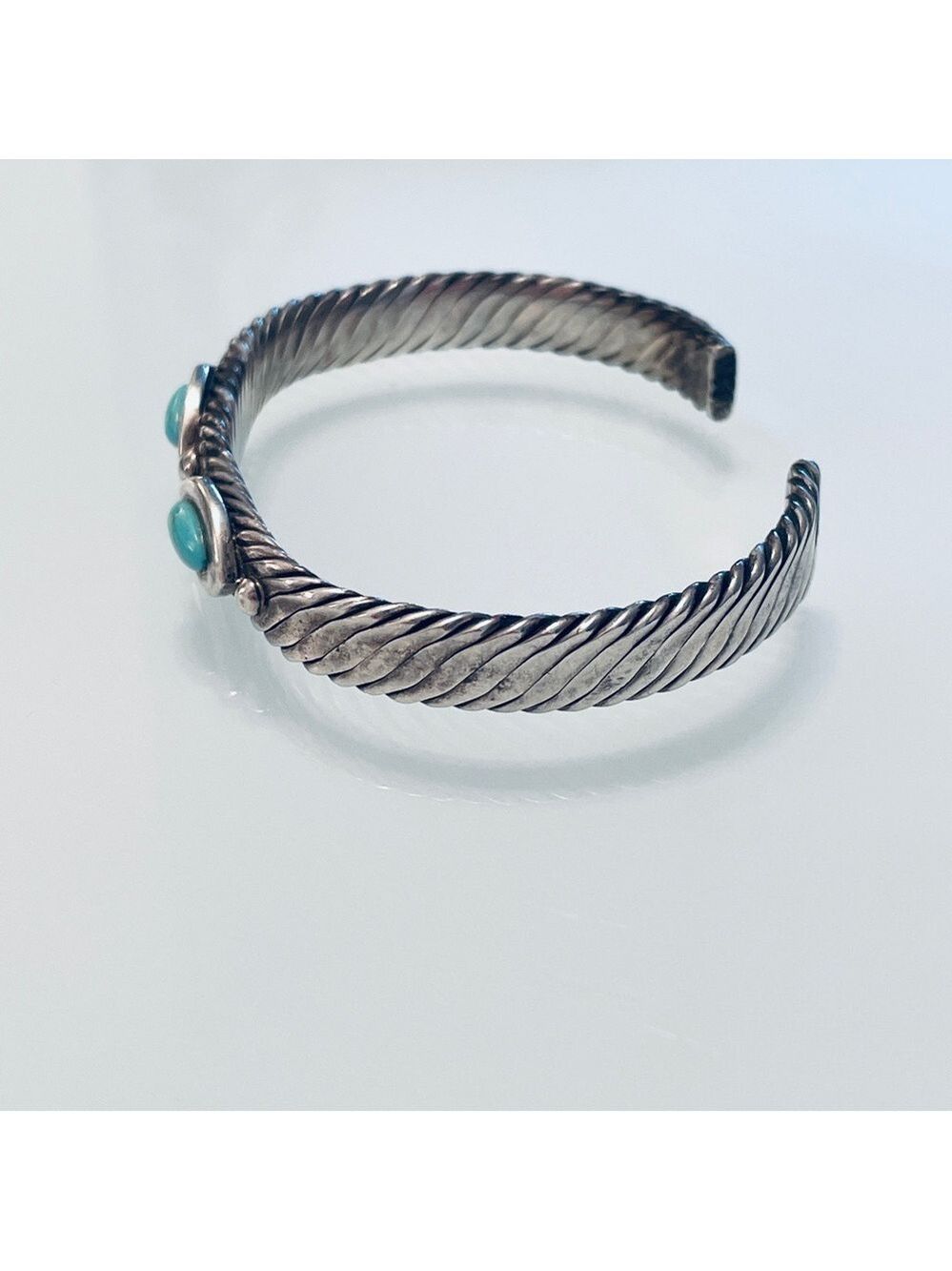 Vintage Mexico Turquoise Cable Design Cuff Bracelet in 925 Sterling Silv… - Picture 3 of 9